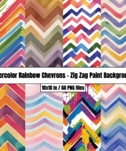 Watercolor Rainbow Chevrons – Zig Zag Paint Backgrounds Digital Papers Clip Art