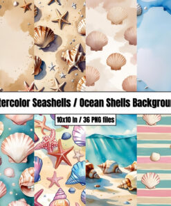 Watercolor Seashells / Ocean Shells Backgrounds / Digital Papers Clip Art