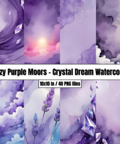 Hazy Purple Moors – Crystal Dream Watercolor Digital Paper Backgrounds