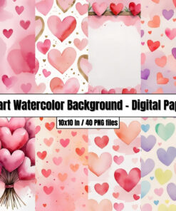 Heart Watercolor Background Templates – Digital Paper Valentines Day Clip Art