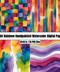 Bright Rainbow Handpainted Watercolor Digital Papers – Digital Clip Art