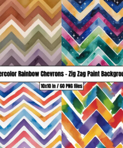 Watercolor Rainbow Chevrons – Zig Zag Paint Backgrounds Digital Papers Clip Art