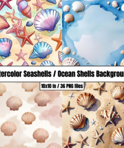 Watercolor Seashells / Ocean Shells Backgrounds / Digital Papers Clip Art