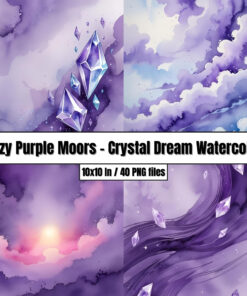Hazy Purple Moors – Crystal Dream Watercolor Digital Paper Backgrounds