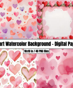Heart Watercolor Background Templates – Digital Paper Valentines Day Clip Art