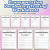 Transportation Vocabulary Tracing Worksheets