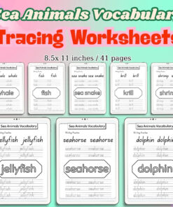 Sea Animals Vocabulary Tracing Worksheets