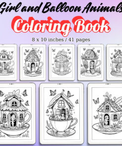 Girl and Balloon Animals Coloring Pages / Sheets of Girl and Balloon Animals {Coloring Book}
