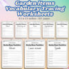 Garden Items Vocabulary Tracing Worksheets