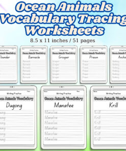 Ocean Animals Vocabulary Tracing Worksheets