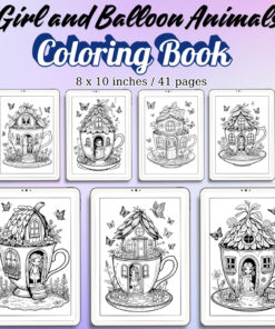 Girl and Balloon Animals Coloring Pages / Sheets of Girl and Balloon Animals {Coloring Book}