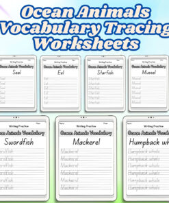 Ocean Animals Vocabulary Tracing Worksheets