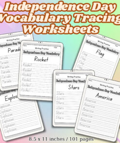 Independence Day Vocabulary Tracing Worksheets