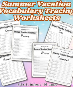 Summer Vacation Vocabulary Tracing Worksheets