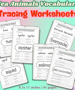 Sea Animals Vocabulary Tracing Worksheets