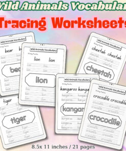 Wild Animals Vocabulary Tracing Worksheets