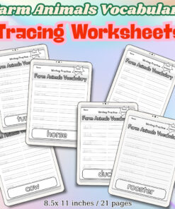 Farm Animals Vocabulary Tracing Worksheets