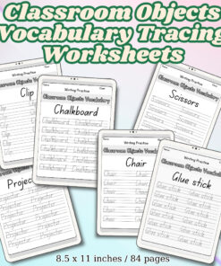 Classroom Objects Vocabulary Tracing Worksheets