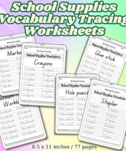 School Supplies Vocabulary Tracing Worksheets