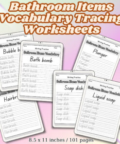 Bathroom Items Vocabulary Tracing Worksheets