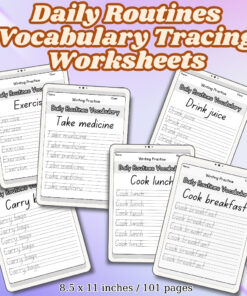 Daily Routines Vocabulary Tracing Worksheets