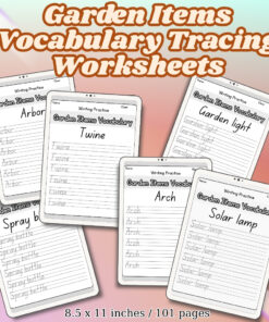 Garden Items Vocabulary Tracing Worksheets