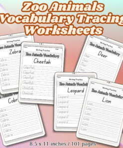 Zoo Animals Vocabulary Tracing Worksheets