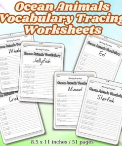 Ocean Animals Vocabulary Tracing Worksheets