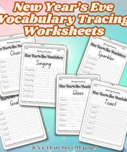 New Year’s Eve Vocabulary Tracing Worksheets