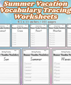 Summer Vacation Vocabulary Tracing Worksheets