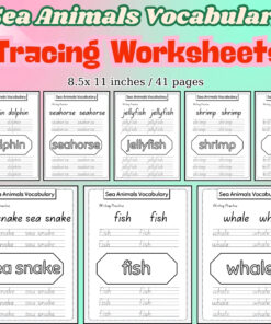 Sea Animals Vocabulary Tracing Worksheets