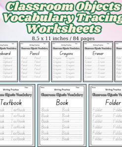 Classroom Objects Vocabulary Tracing Worksheets
