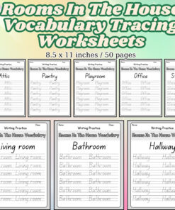 Rooms in the House Vocabulary Tracing Worksheets
