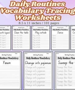 Daily Routines Vocabulary Tracing Worksheets