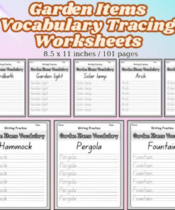 Garden Items Vocabulary Tracing Worksheets