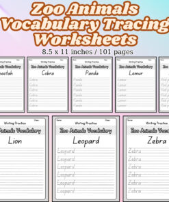Zoo Animals Vocabulary Tracing Worksheets