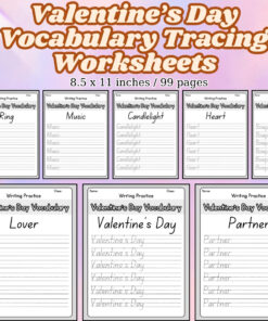 Valentine’s Day Vocabulary Tracing Worksheets