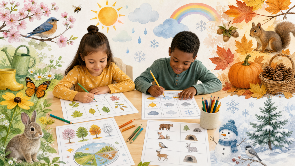 Seasonal Worksheets for Kids: Nature, Weather, and Vocabulary Activities